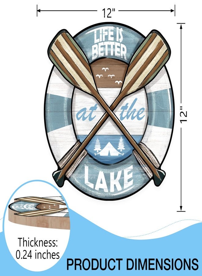 Deroro Spring Summer Boat Paddle Front Door Sign, Life is Better at The Lake Wood Door Hanger Outdoor Outside Porch Decor, Lakehouse Farmhouse Rustic Wooden Wreath Indoor Wall Hanging Decoration - Image 2